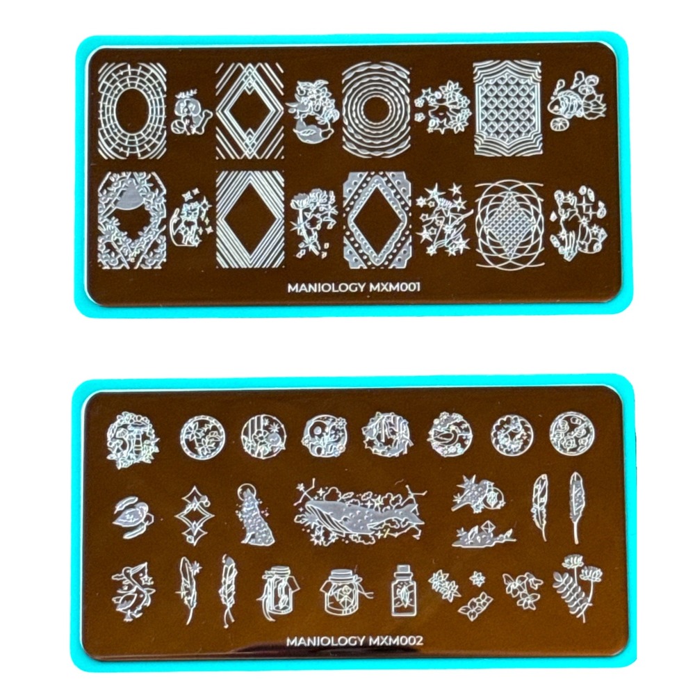 Maniology Mani X Me Nail Stamping Plates MXM001 MXM002 Geometric Nature Set of 2